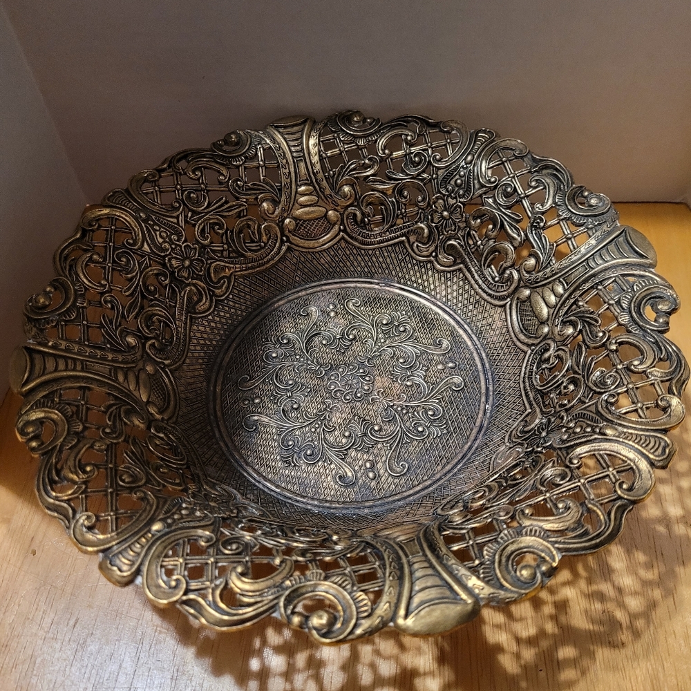 Vintage Ornate Brass Metal Bowl